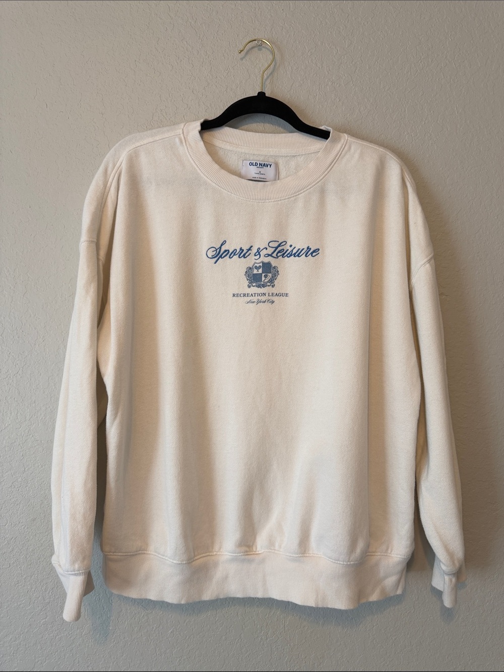 Old Navy Cream Graphic 'Sport & Leisure' Pullover Sweatshirt - Picture 2 of 6
